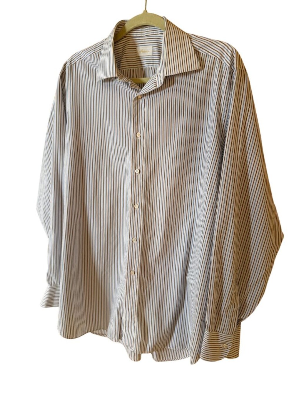 Brioni Mens Multi-toned Striped Long Sleeve Button Shirt Size 42 Cotton Casual